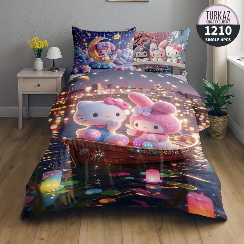 نمای دیگر از روتختی فانتزی Hello Kitty و My Melody در قایق روی آب