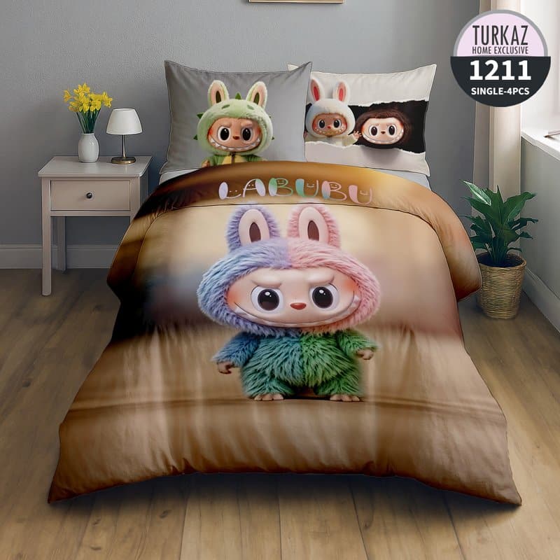 طرح دوم روتختی لابوبو با لباس پشمالوی رنگی و زمینه قهوه‌ای فانتزی