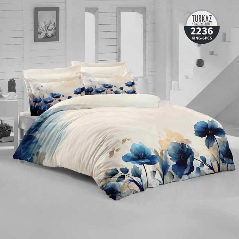 نمای نزدیک روتختی طرح دو رویه گل‌های آبی مدل 2236