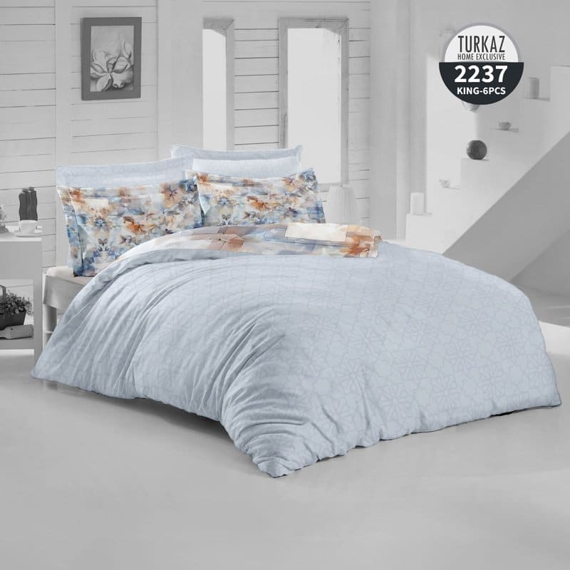 نمای جزئیات ست روتختی ۸ تکه دو رویه طرح گل ترکاز مدل 2237