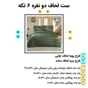 راهنمای اجزا و ابعاد روتختی دونفره اسپیر C279 – لحاف 230×220 و ملحفه 180×200