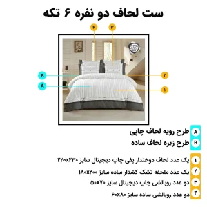 راهنمای اجزا و ابعاد روتختی دونفره اسپیر C285 – لحاف 230×220 و ملحفه 180×200