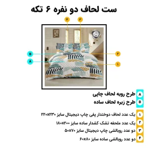 اینفوگرافیک معرفی اجزای ست لحاف دونفره ۶ تکه اسپیر C404 همراه با سایز هر تکه