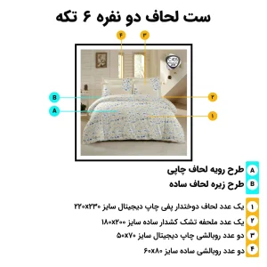 اینفوگرافیک معرفی اجزای ست لحاف دونفره ۶ تکه اسپیر C405 همراه با سایز هر تکه