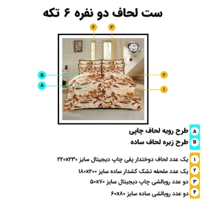اینفوگرافیک معرفی اجزای ست لحاف دونفره ۶ تکه اسپیر C409 همراه با سایز هر تکه