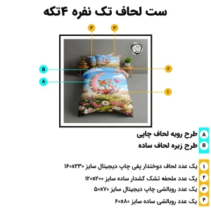 مشخصات ست روتختی تک نفره اسپیر C321 شامل لحاف 160x230، ملحفه کش دار 120x200 و دو روبالشی